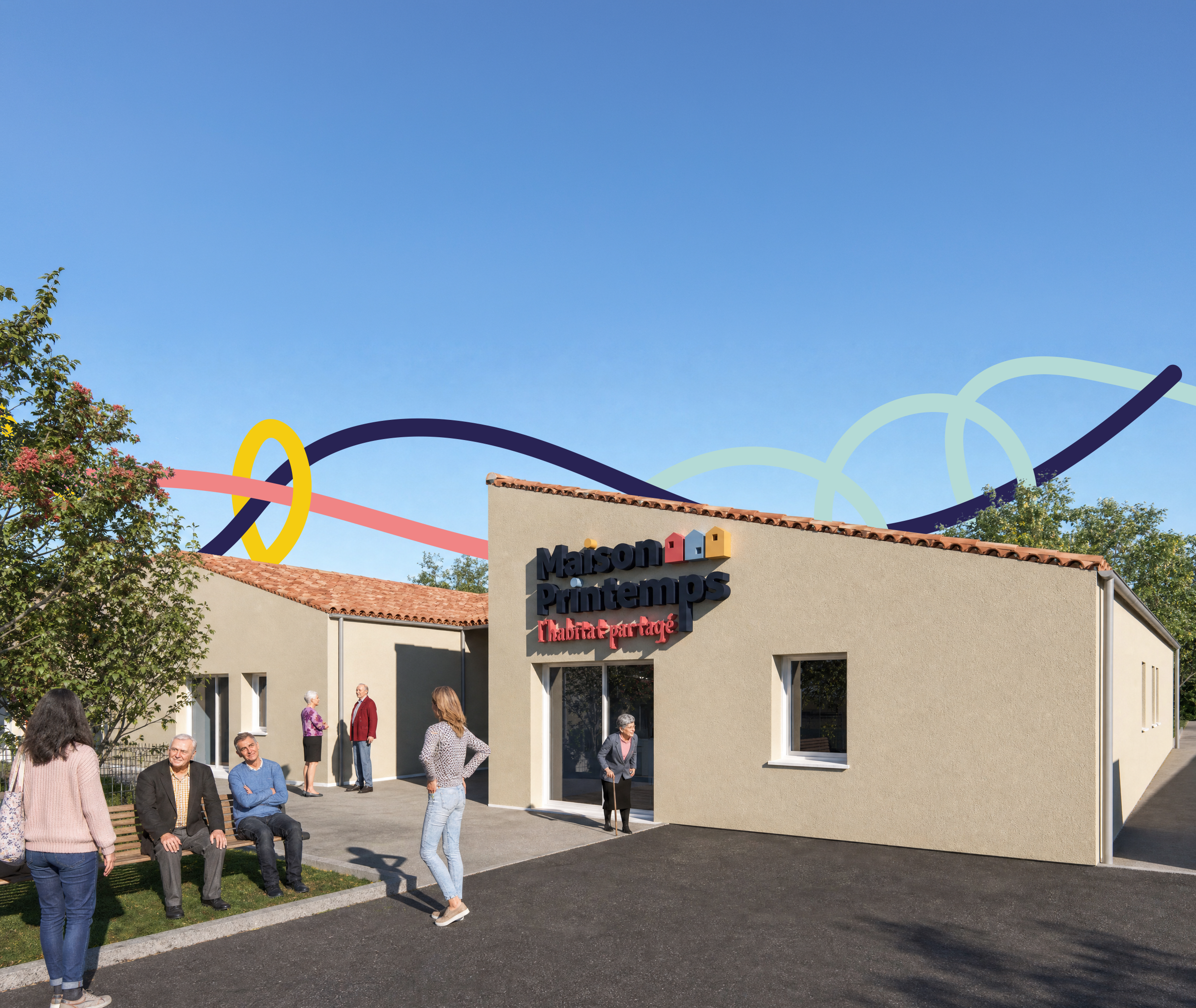 Perspective extérieure du projet Maison Printemps, habitat inclusif à Saint-Christophe-du-Ligneron pour seniors autonomes et personnes en situation d'handicap